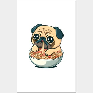 Cute pug eats ramen Posters and Art